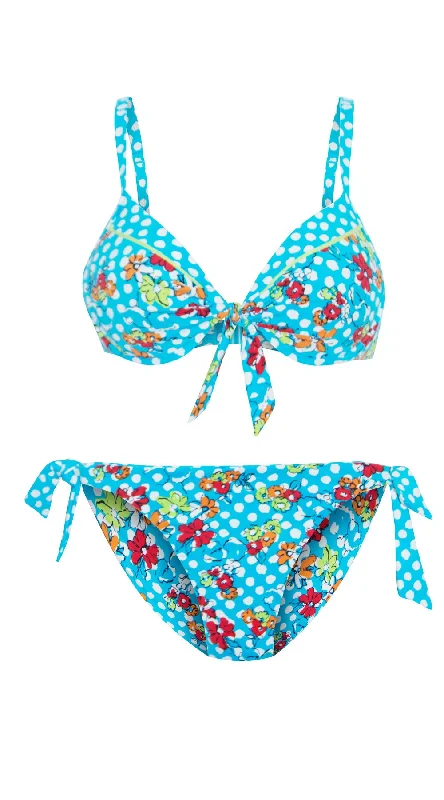 ladies bikini top round shape -Screen Sirens Dual Cup U/W Tie Top & Reversible Tie Pant (Turquiose)