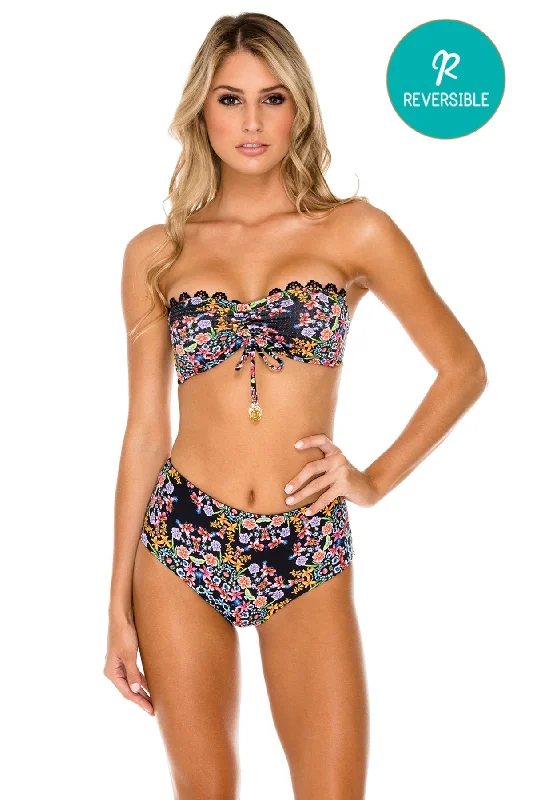 ladies bikini top crew dip -NOCHES DE SEVILLA - Bandeau Top & High Rise Cheeky Bottom • Multicolor