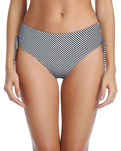 Women’s bikini bottoms moonlight mesh glow -Sexy Adjustable Side Tie Bikini Bottom For Women-Black And White Stripe