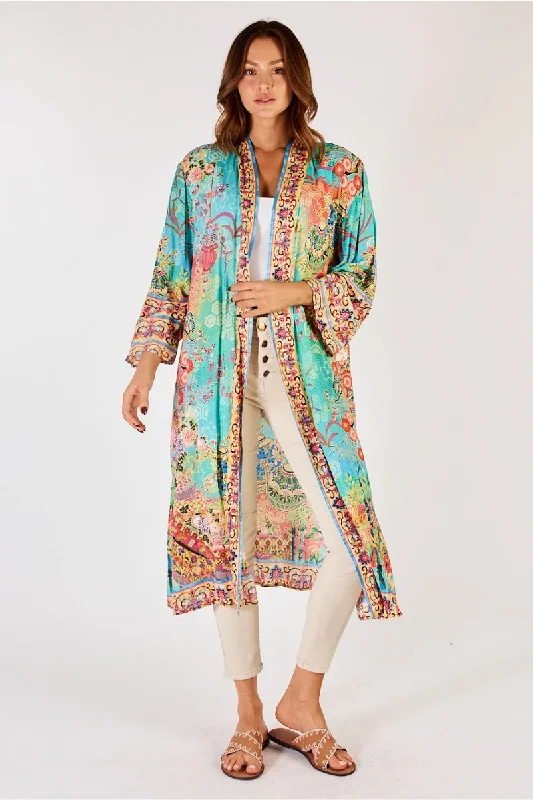 Women’s cover-up sunrise perforated chic -Lula Life Sybil Kimono Lagoon