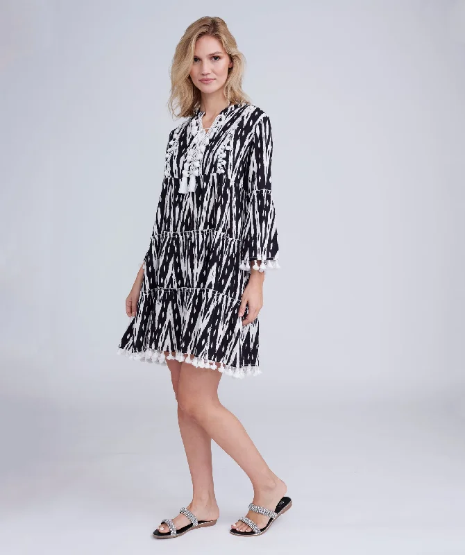 Women’s cover-up navy satin chic -Black/White Cotton Summer Dress