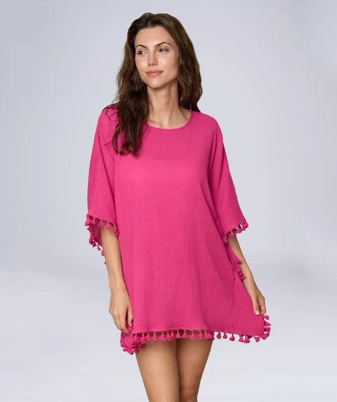 Women’s cover-up eco studded flair -Hot Pink Crinkle Cotton Cover-up