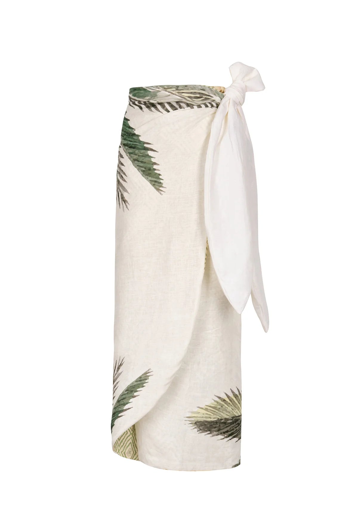 Women’s cover-up button textured glow -Mapara Linen Skirt Ivory Palms