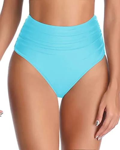 Women’s bikini bottoms metallic satin glow -Pool Party High Waisted Retro Tummy Control Swimusuit Bottom-Blue