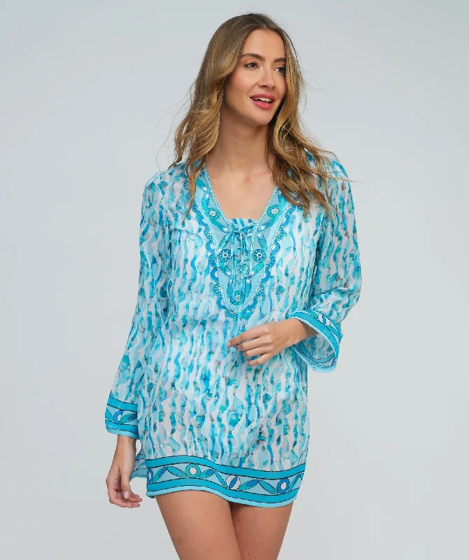 Women’s cover-up sun hat embossed glow -Light Blue Tunic Cover-up