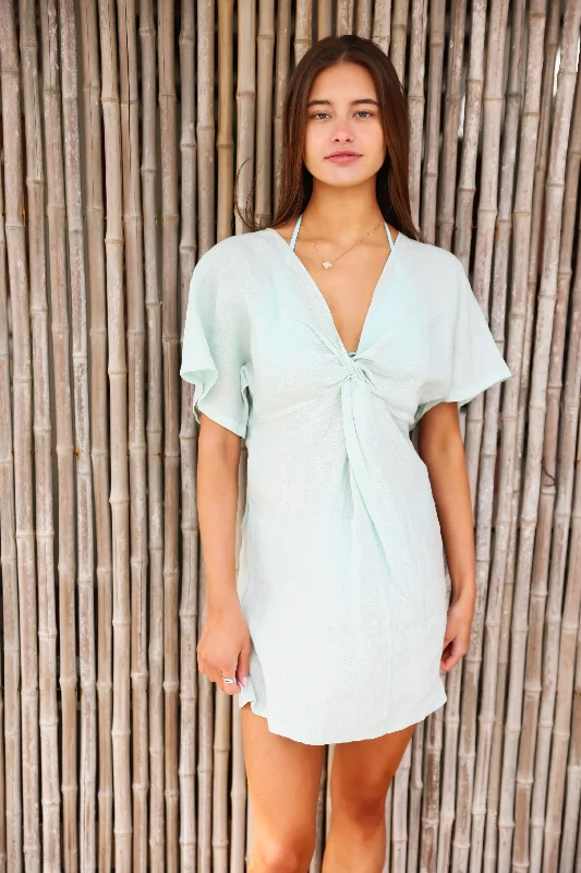 Women’s cover-up structured mesh glow -Knot Linen Dress Mini Mint