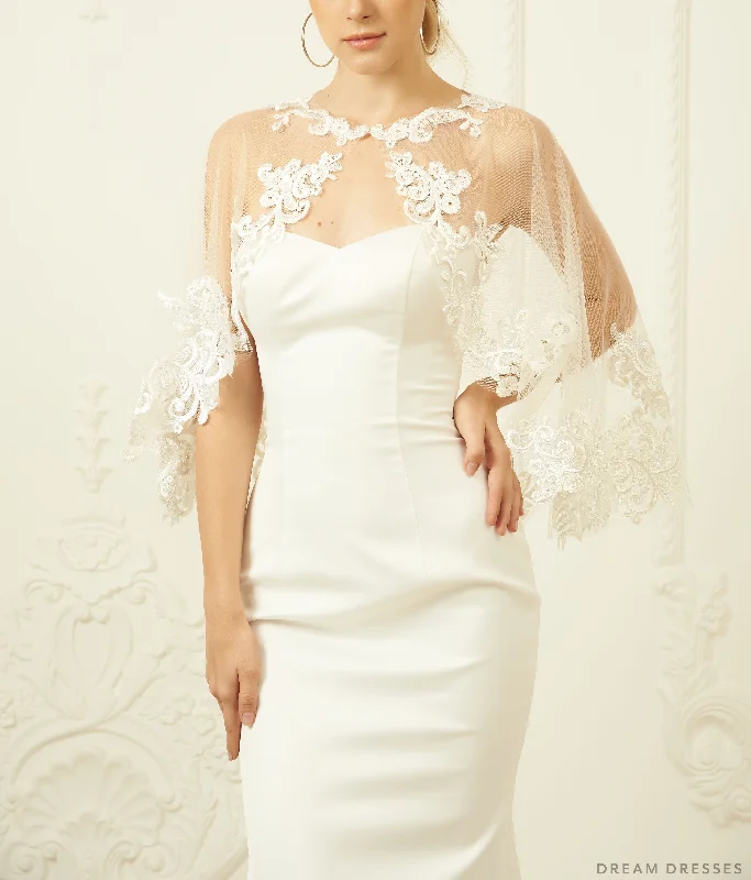 Women’s cover-up subtle perforated flair -Lace Wedding Cape (#MAGGIA )