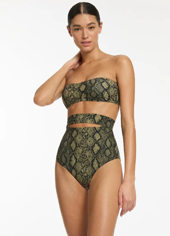 ladies bikini top wild shine -Python Minimal Bandeau Bikini Top - Olive