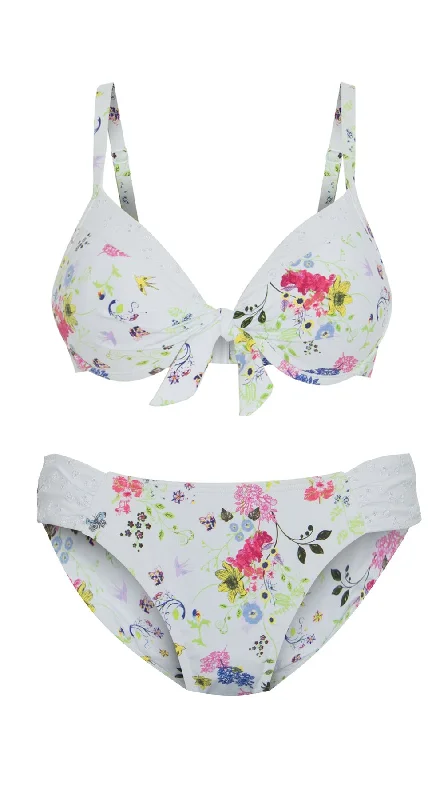 ladies bikini top reef shine -Summer Garden Dual Cup Tie Top (B/C & E/F) & Ruched Side Hipster (White)