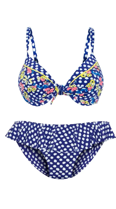 ladies bikini top fine shape -Screen Sirens Dual Cup U/W Tie Top & Skirt Pant (Blueberry)