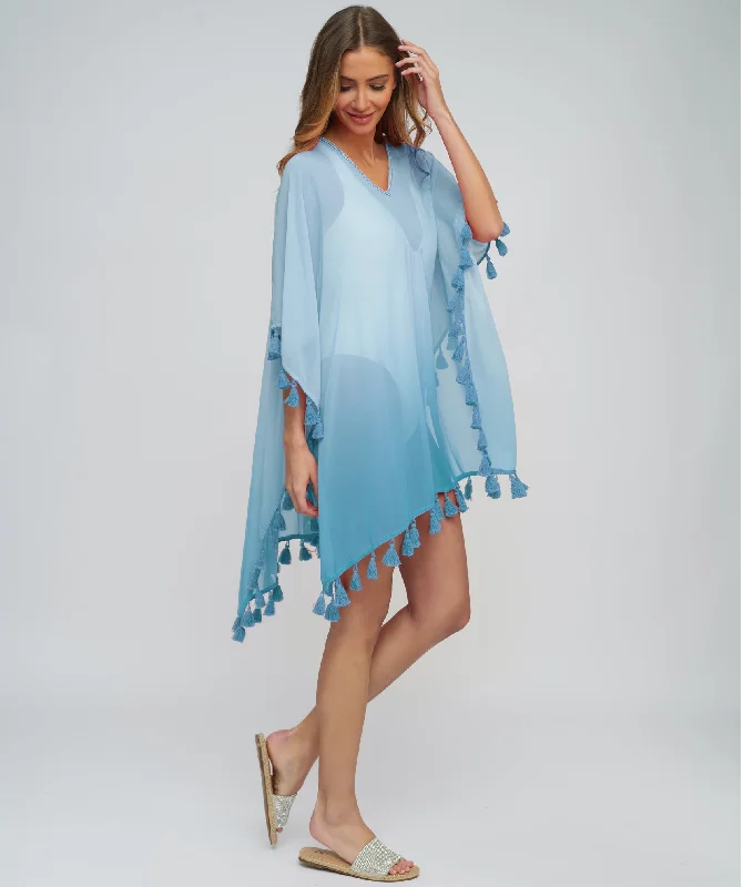 Women’s cover-up one-piece linen flair -Blue Ombre Slip-on Beach Cover-Up