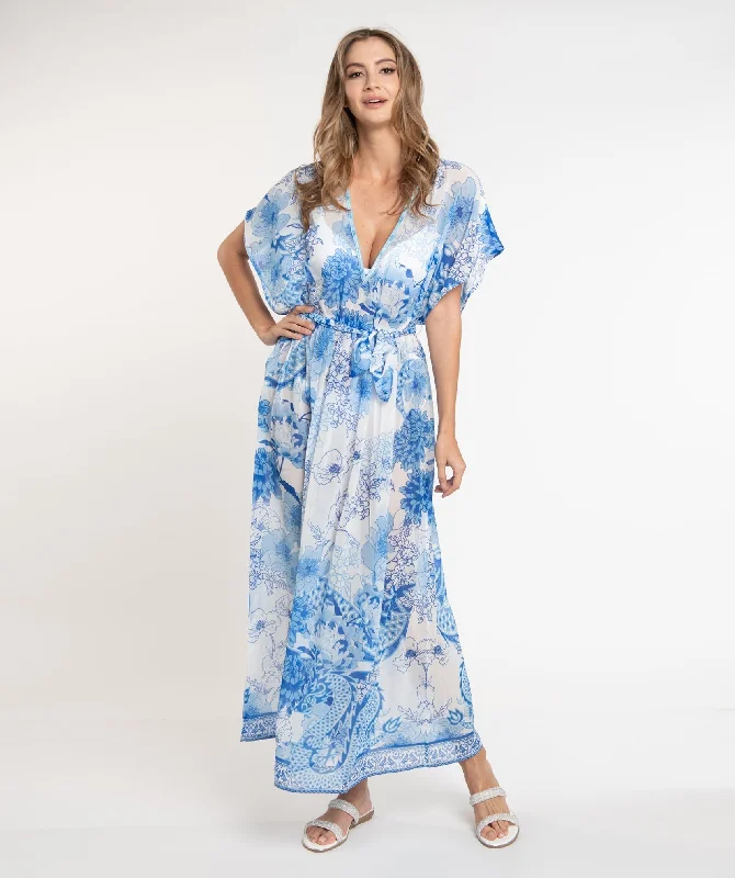 Women’s cover-up opaque textured flair -Sky Blue Embellished Maxi Dress