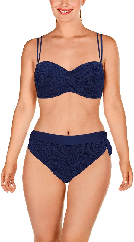 ladies bikini top sewn straps -Textured D Cup Underwired Top & High Waist Fold over bottoms