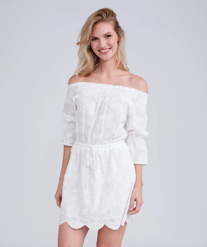 Women’s cover-up budget mesh chic -White Off-The-Shoulder Cotton Beach Dress