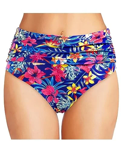 Women’s bikini bottoms pool slide mesh glow -Ruched High Waist Tummy Control Bikini Bottom