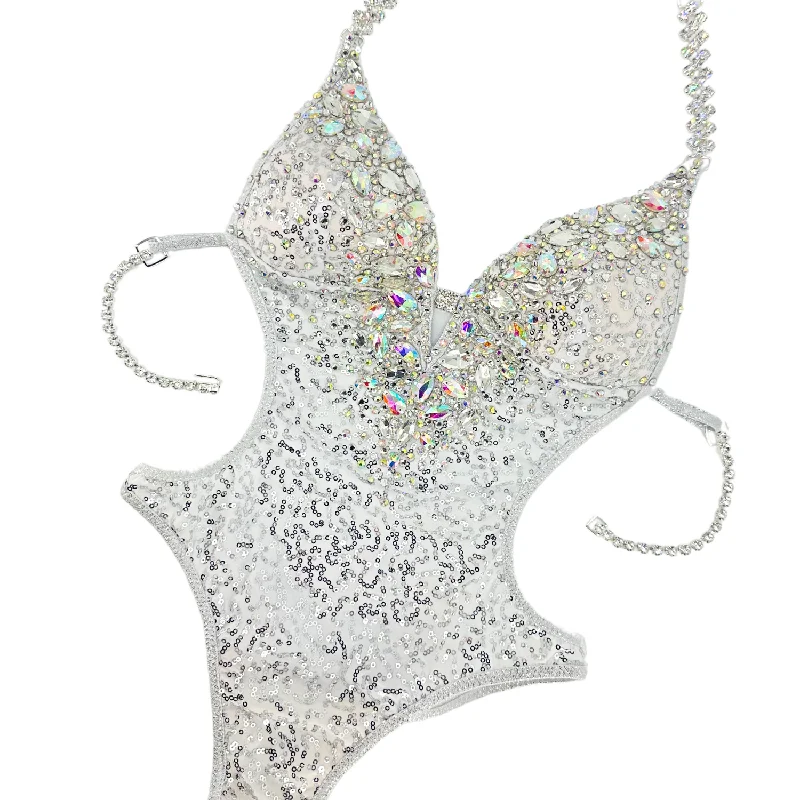 ladies one-piece swimsuit splash chic -One Piece Swimsuit - White Sequin Galaxy AB