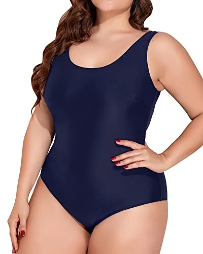 ladies one-piece swimsuit electric violet -Competitive Plus Size One Piece Swimsuits With Tummy Control Bathing Suits-Navy Blue