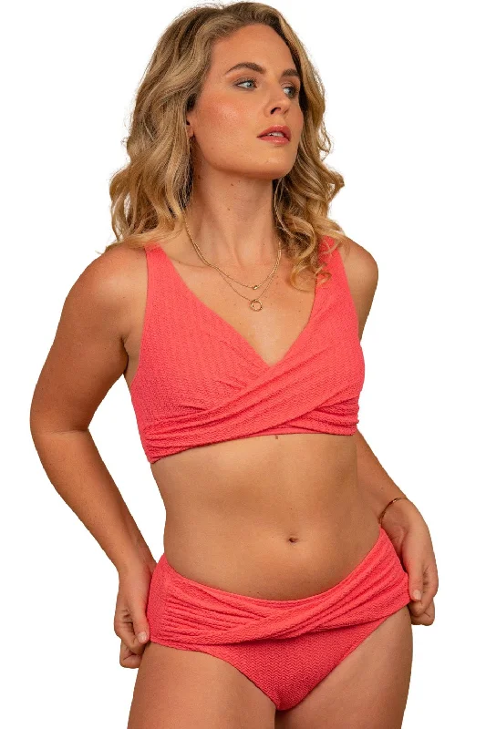 ladies bikini top shaped cups -Quamora U/W Wrap Top (DD/E & F/G) and High Twist Pant (Flamingo)