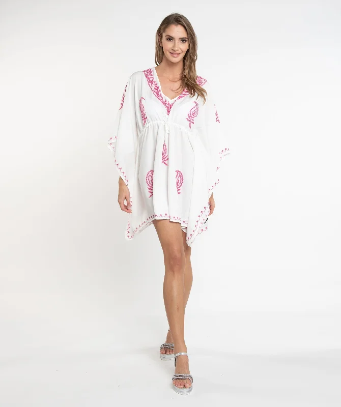 Women’s cover-up maternity satin flair -White/Pink Cotton Slip-on Cover-up