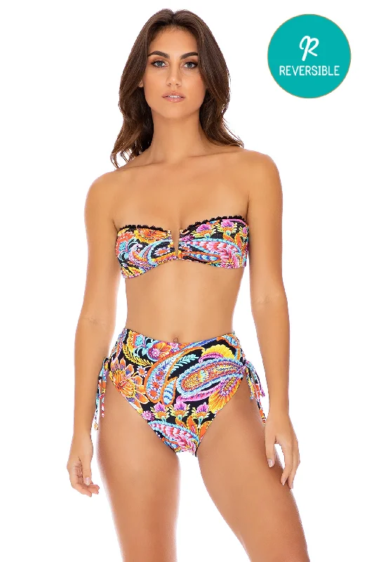 ladies bikini top city dip -MOON NIGHTS - Gold V Ring Bandeau Top & High Waist Bottom • Multicolor