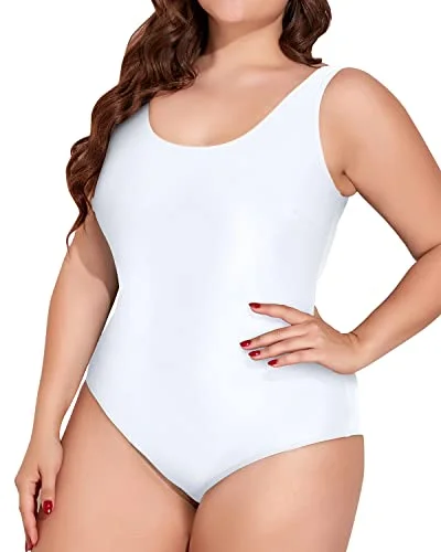 ladies one-piece swimsuit play fit -Slimming Plus Size One Piece Swimsuit With Tummy Control Bathing Suits-White