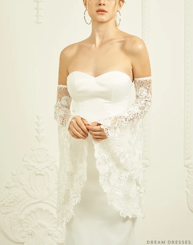 Women’s cover-up shirt textured flair -Detachable Bridal Bell Sleeves (#KAYLEE)