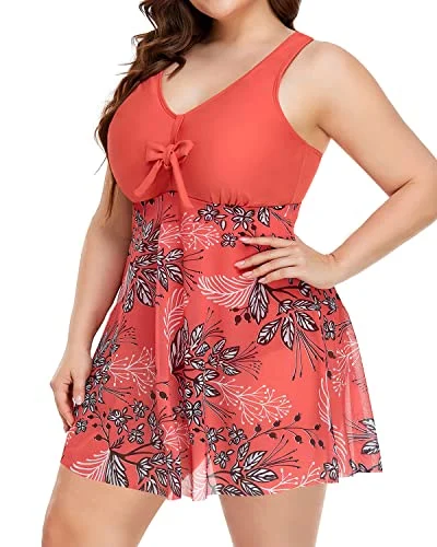 ladies one-piece swimsuit light lift -Sexy Slimming Plus Size One Piece Bathing Suit Swimdress-Red Floral