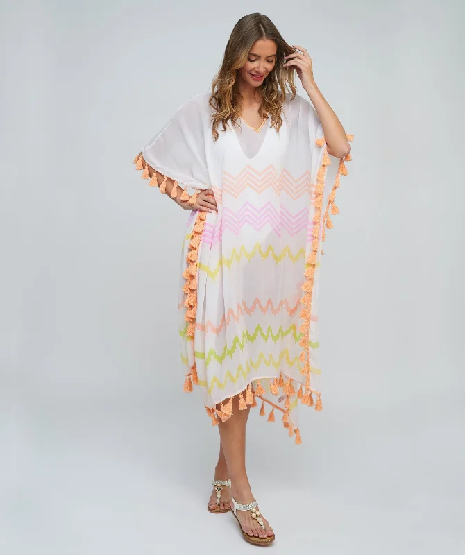 Women’s cover-up sarong perforated chic -Coral Zig-Zag Print Slip-on Maxi Cover-up