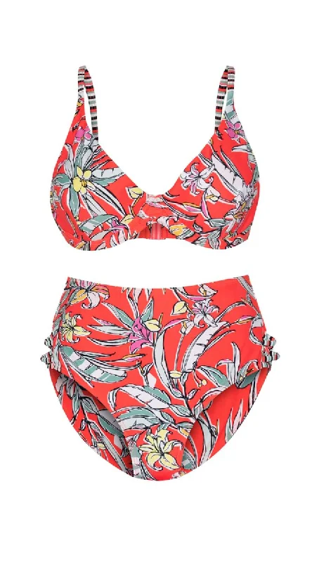 ladies bikini top duo set -Retro Surf U/W Top (C/D & DD/E) & High Waist Bound Pant (Coral)