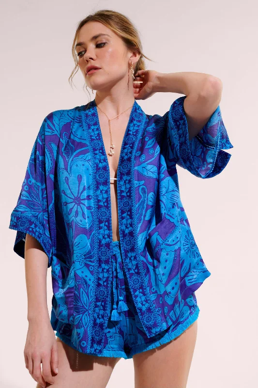 Women’s cover-up forest mesh chic -Kimono Bell Blue Gauguin