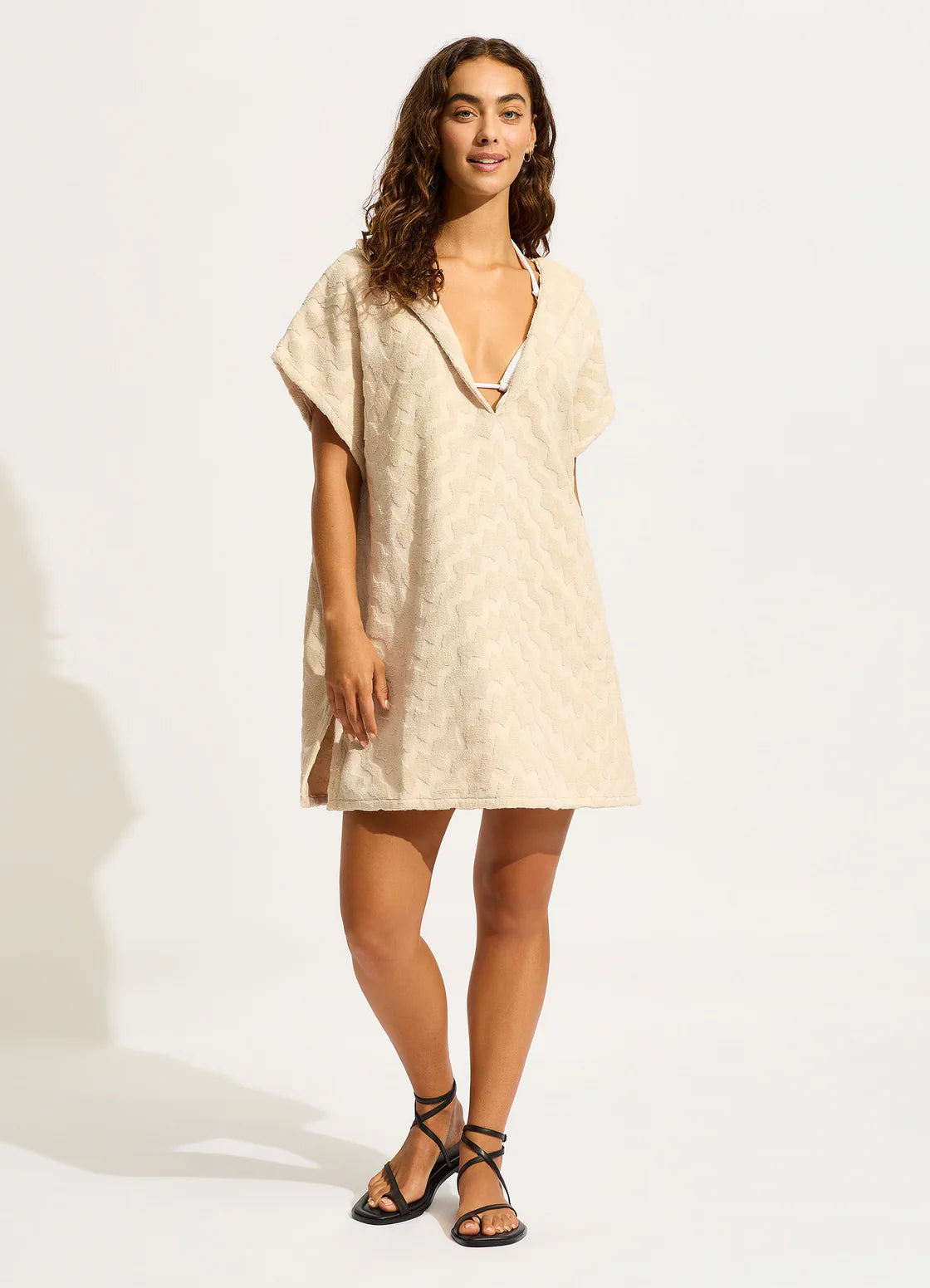 Women’s cover-up poolside textured chic -Towel Poncho Sand