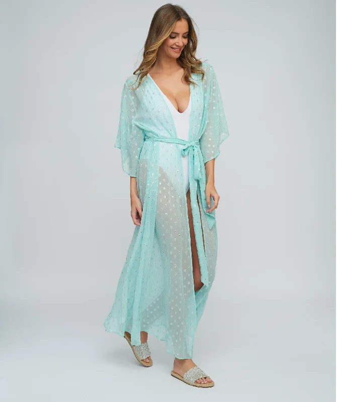 Women’s cover-up island satin chic -Turquoise Beach Kimono Cover-up