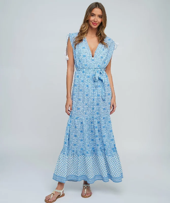 Women’s cover-up swimwear embossed flair -Light Blue Summer Maxi Dress