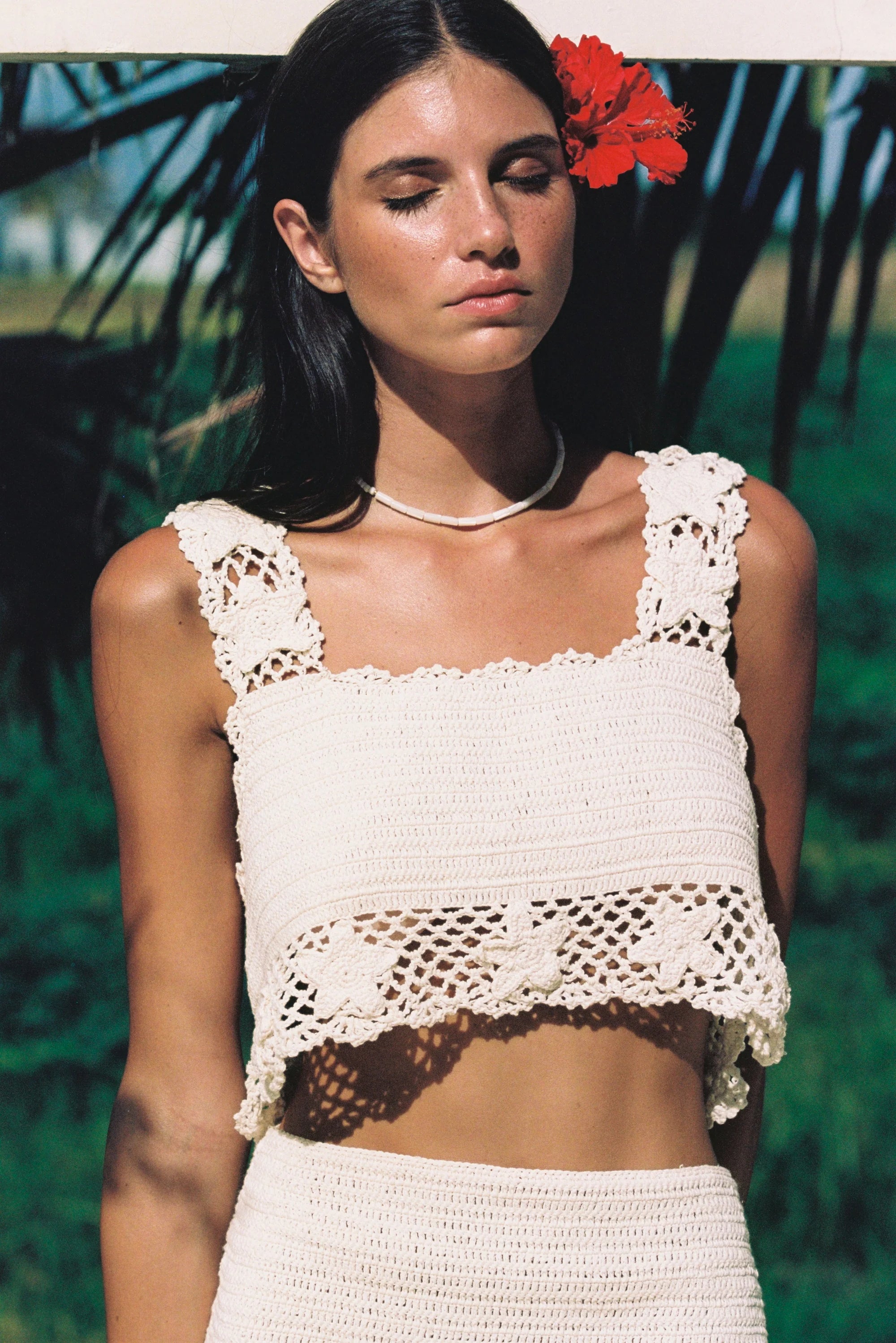 Women’s cover-up designer linen flair -Seastar Hand Crochet Crop Cream