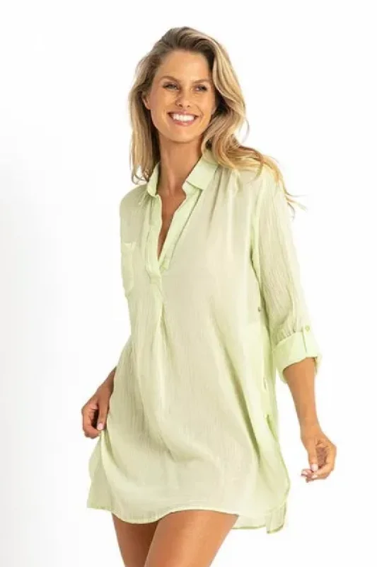 Women’s cover-up muted linen flair -Sunseeker Resort Painters Shirt Lime