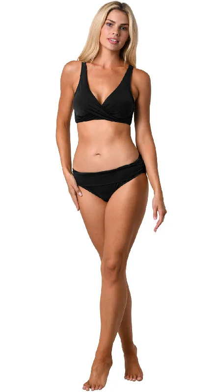 ladies bikini top soon back -SOLD OUT - Solids D/DD Underwire Surplice Bra Top & Fold Over Hipster (Black)