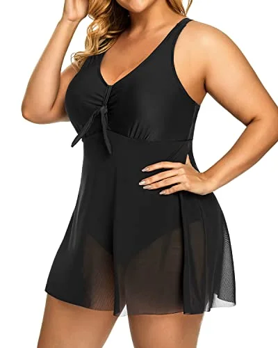 ladies one-piece swimsuit UV 400 -Slimming Plus Size One Piece Bathing Suit For Women-Black