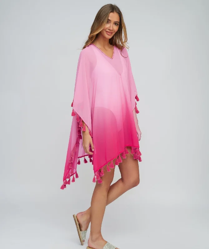 Women’s cover-up rash guard perforated glow -Pink Ombre Slip-on Beach Cover-Up