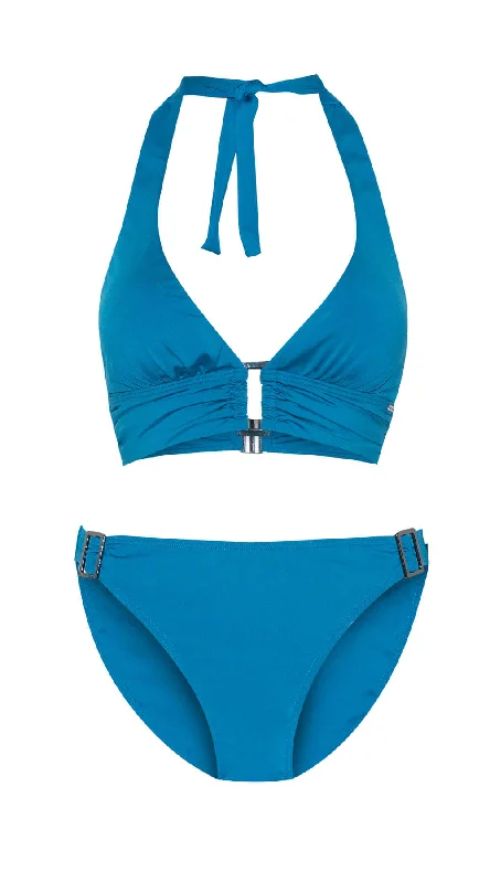 ladies bikini top fall glow -Contours Halter Trim Top & Trim Pant (Teal)