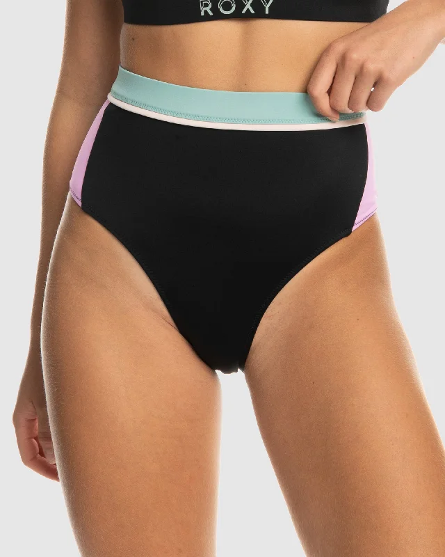 Women’s bikini bottoms single layer perforated flair -Womens Roxy Active High Waist Mod Sd Bikini Bottom