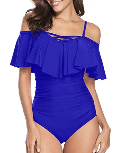 ladies one-piece swimsuit high ridge -Vintage Ruffle One Piece Swimsuits For Women-Royal Blue