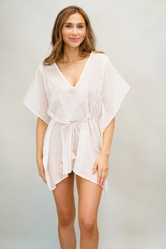 Women’s cover-up everyday textured glow -Tie Tunic in Cream + Neon Splatter