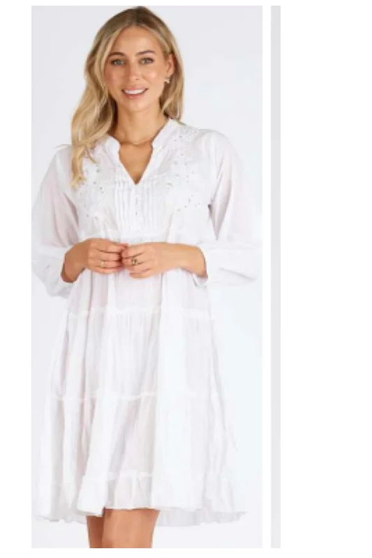 Women’s cover-up zip linen chic -Lula Life Luna Tiered White Dress