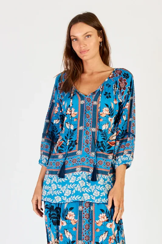 Women’s cover-up lightweight satin glow -Lula Soul Palermo Print Steel Blue