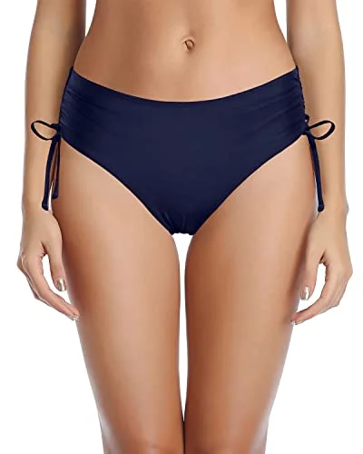 Women’s bikini bottoms sunset linen flair -Women's Swim Bottom Cheeky Design And Side Tie-Navy Blue