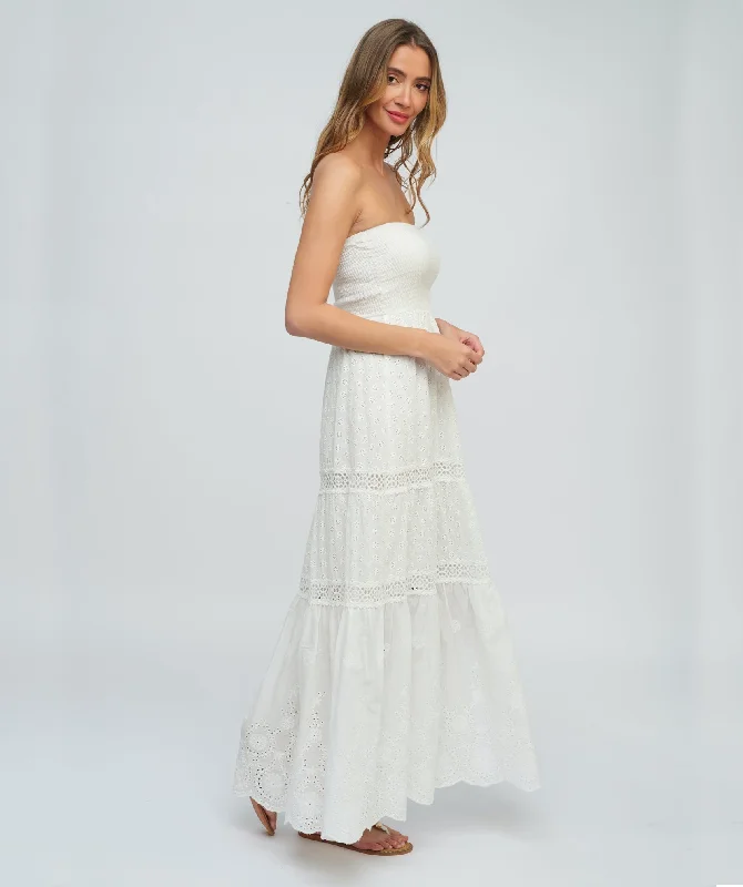 Women’s cover-up narrow studded glow -White Cotton Lace Bandeau Maxi Beach Dress