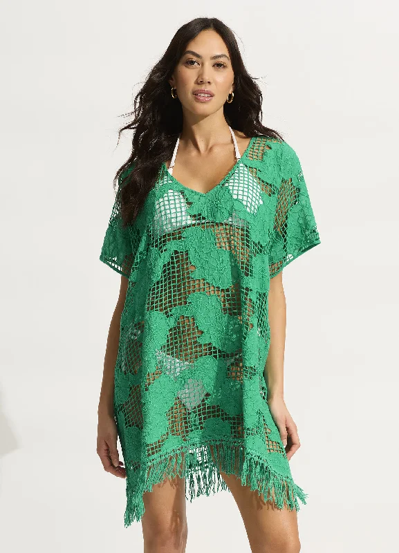 Women’s cover-up lightweight textured gleam -Mesh Kaftan - Jade