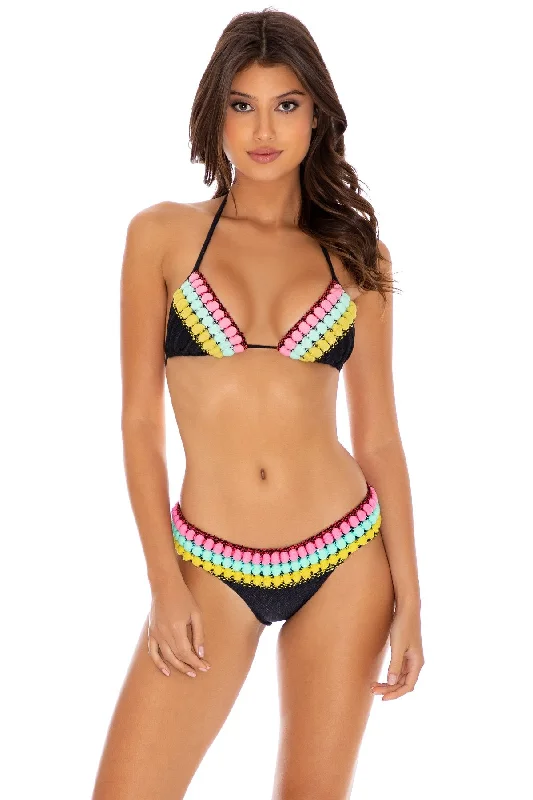 ladies bikini top bumpy weave -NIGHT LIGHTS - Triangle Top & Banded Moderate Bottom • Black