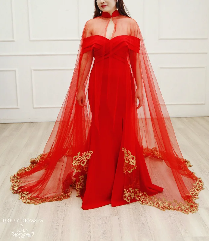 Women’s cover-up trendy satin chic -Bridal Cape Veil with Tall Collar (#CLARA)