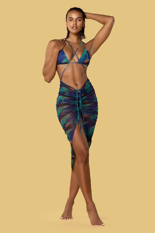 Women’s cover-up bikini satin glow -Mazi Blue Wave Skirt